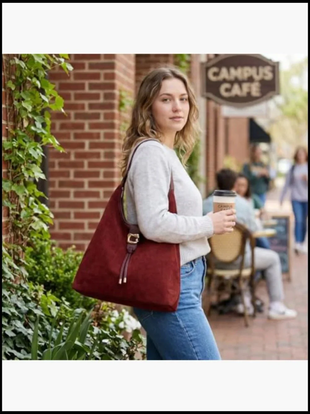Slouchy Faux Suede Hobo Tote Bag Large Capacity Lightweight Chic Shoulder Purse